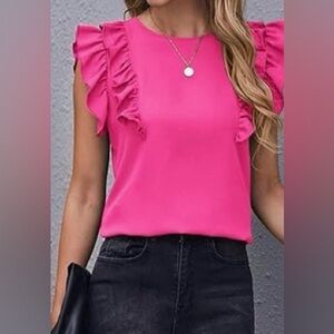 Pink Ruffle Sleeve Top in size medium EUC